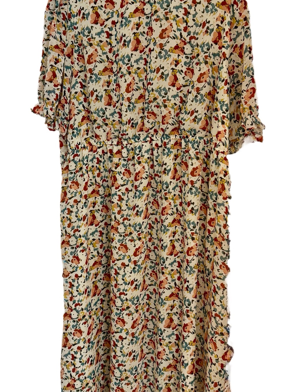 Cream Floral Midi Dress with Rust, Blue Green Floral Print